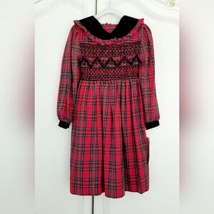 Vintage Polly Flinders Red Plaid Smocked Long Sleeve Dress Girls Size 5 NWT